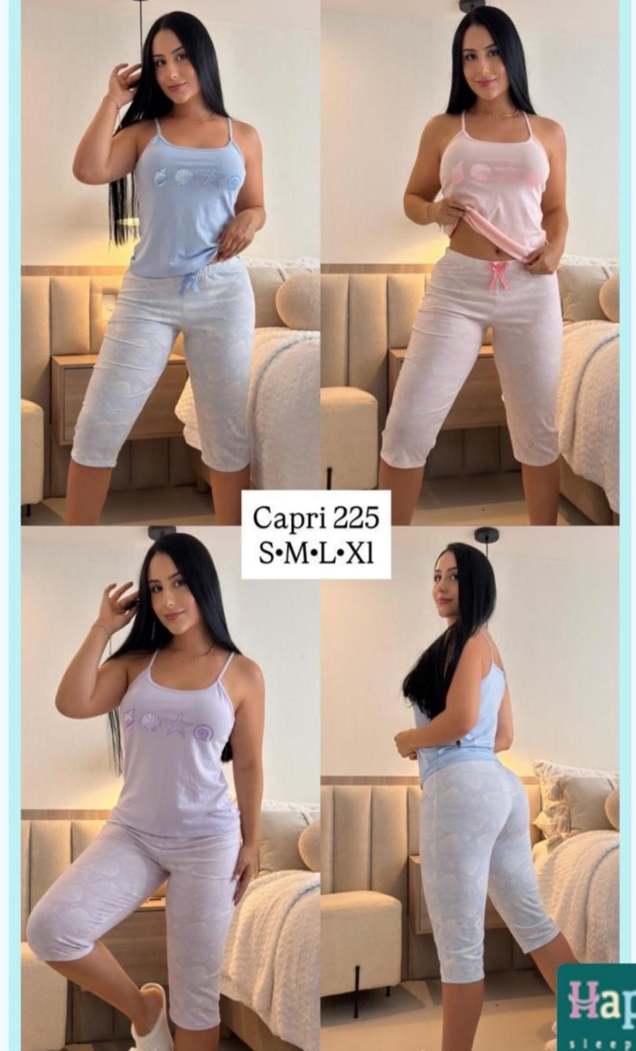 Pijama Capri tiras Happy referencia H225 — Sueños de Luna