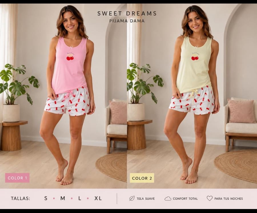 Pijama Short Esqueleto Cerezas — Sueños de Luna