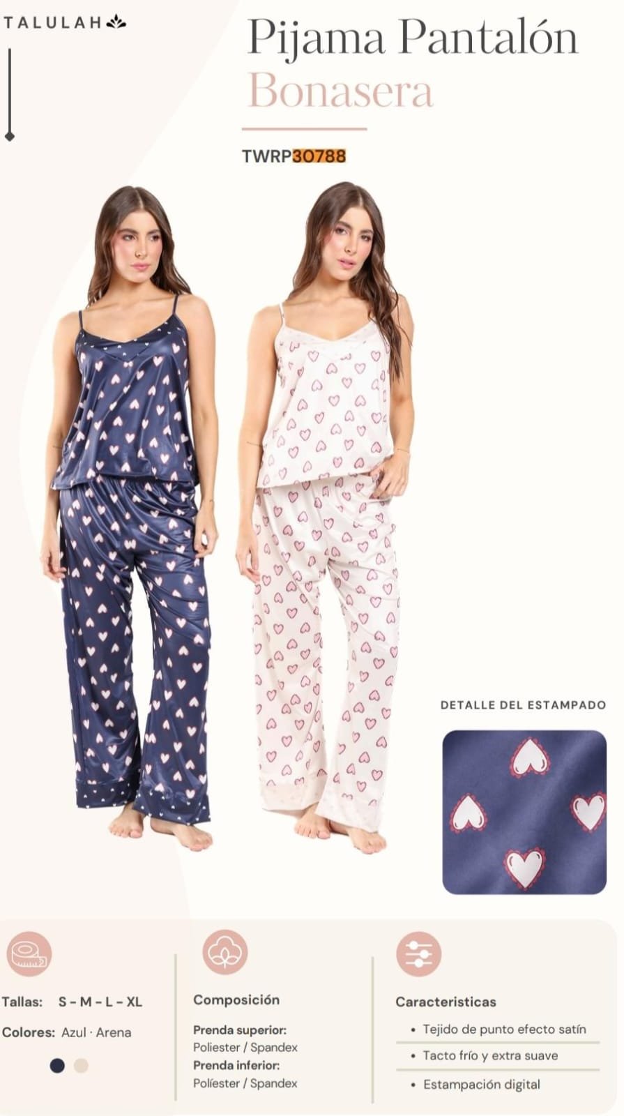 Pijama Pantalón en tela satín licrado — Sueños de Luna