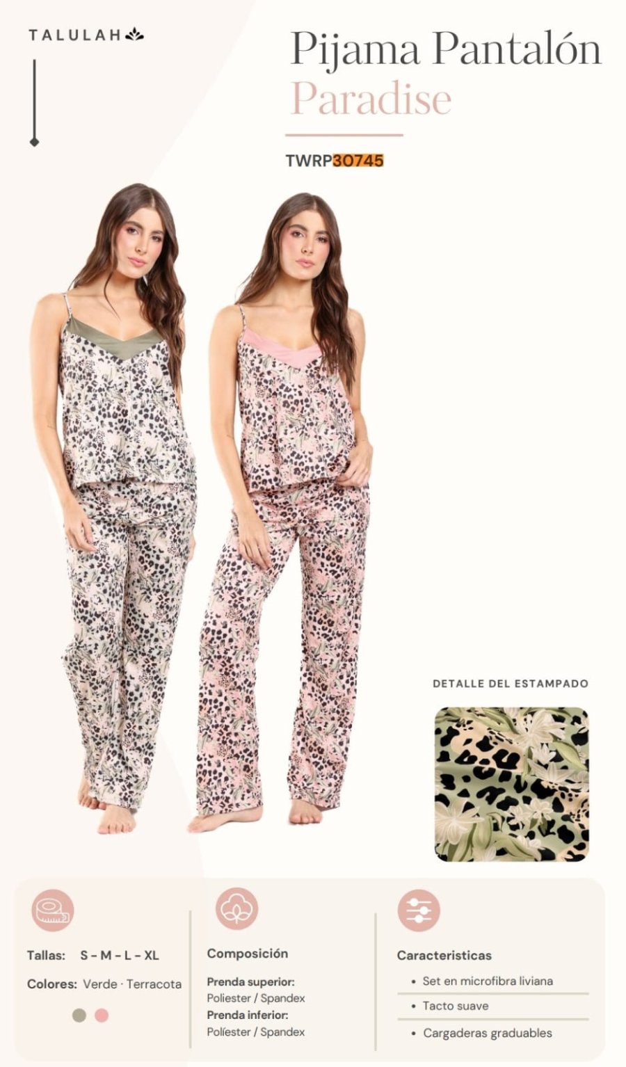 Pijama Pijama pantalón en tela satín licrado — Sueños de Luna