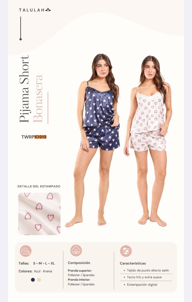 Pijama Short en tela satín licrado — Sueños de Luna